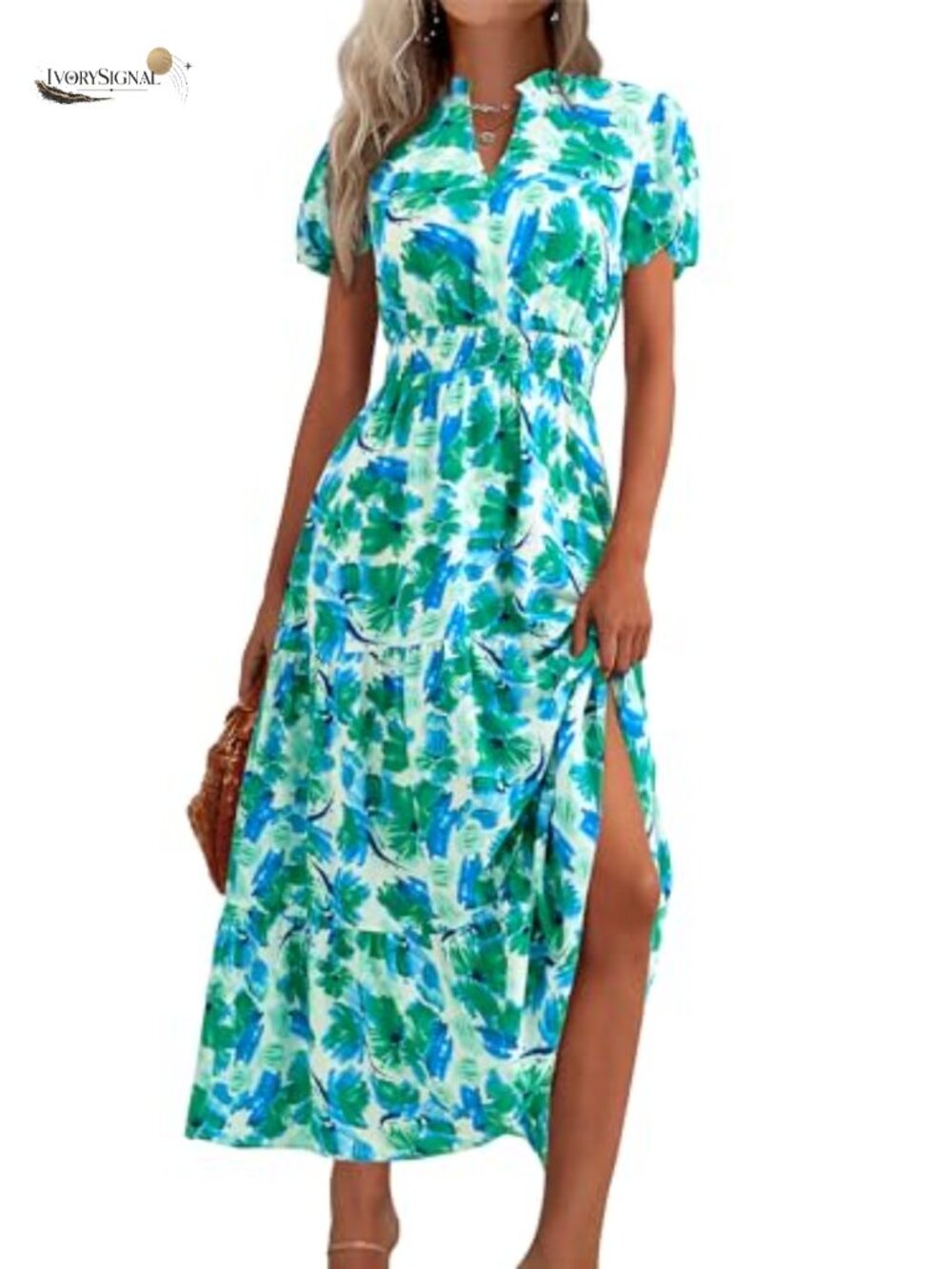 Floral Maxi Dress Puff Sleeve V Neck Smocked Casual Summer